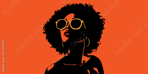 Illustration of Black women on an orange background.	