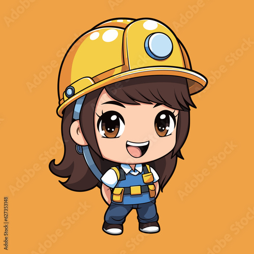 kawaii Engineer girl in yellow background illustration