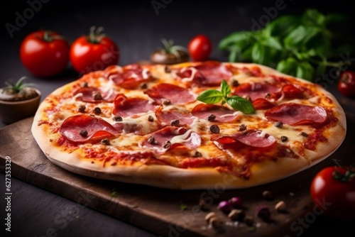 pizza italian meal tomato background fast fast space black cheese food copy food. Generative AI.