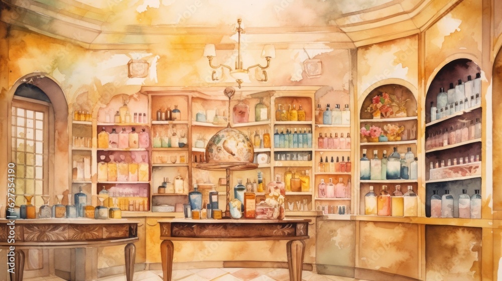 Perfume store with warm and inviting earthy tones. Generative AI.