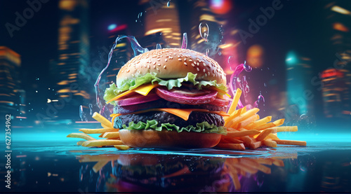 burger and fries blurred background generativa IA