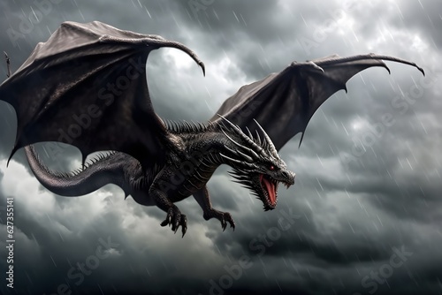 a winged dragon is flying