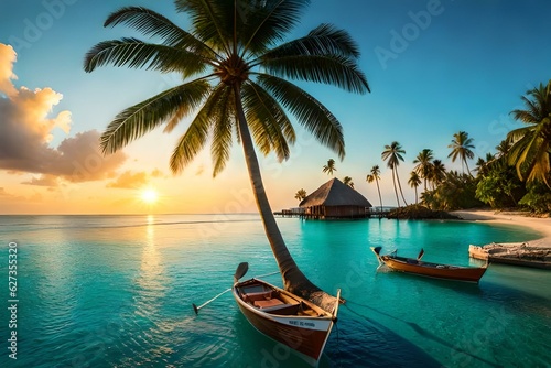 beach with palm trees Generated Ai
