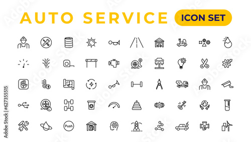 Auto service and car garage Set of thin line web icon set, simple outline icons collection, Pixel Perfect icons, Simple vector illustration.