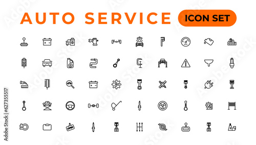 Auto service and car garage Set of thin line web icon set, simple outline icons collection, Pixel Perfect icons, Simple vector illustration.