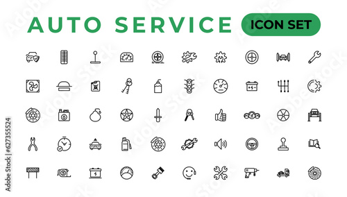 Auto service and car garage Set of thin line web icon set, simple outline icons collection, Pixel Perfect icons, Simple vector illustration.