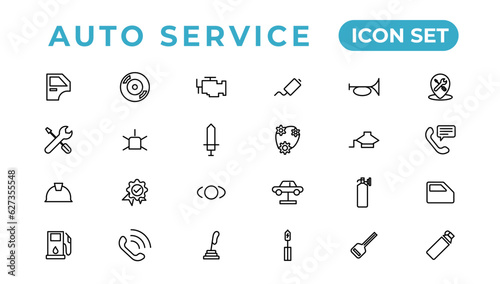 Auto service and car garage Set of thin line web icon set, simple outline icons collection, Pixel Perfect icons, Simple vector illustration.