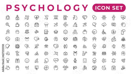 Psychology and mental line icons collection.Set of thin line web icon set, simple outline icons collection, Pixel Perfect icons, Simple vector illustration.
