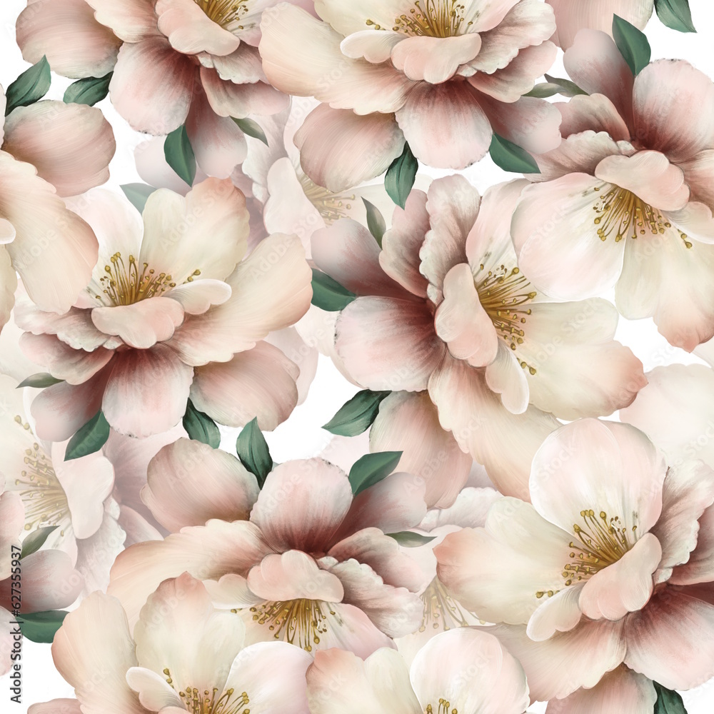 Seamless pattern with delicate pink flowers. Floral pattern tileable for wallpaper or fabric.