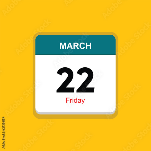 friday 22 march icon with black background, calender icon photo