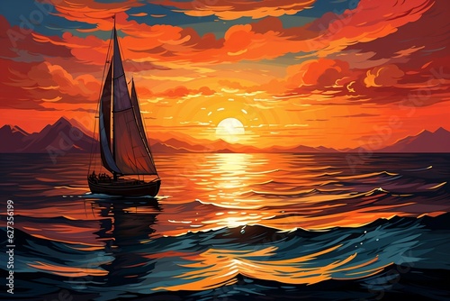 Retro-Style Ai-Generated Windship with Nostalgic Sunset