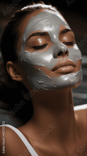 Eyes Closed, Girl's Face with Face Mask Applied in Close-Up