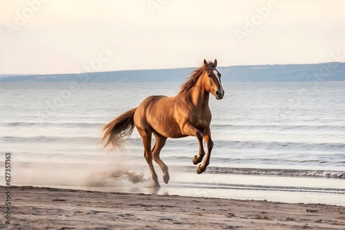 a horse is running on the beach