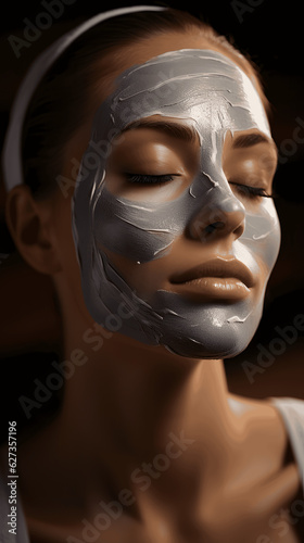 Girl's Face in Close-Up with Face Mask Applied, Eyes Closed