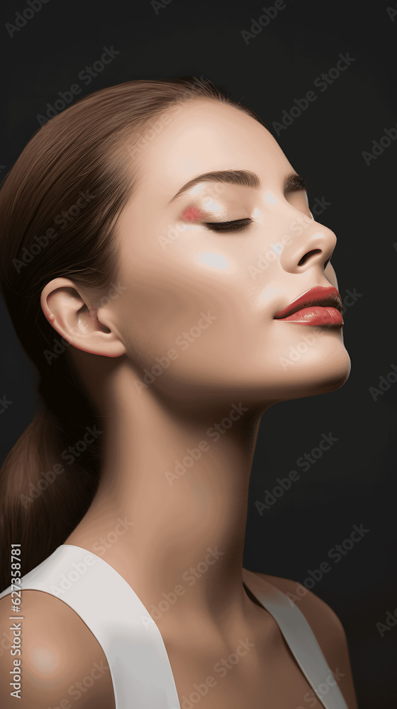 Pose of a Brunette with Eyes Closed, Shoulders-Up Pose of a Brunette with Eyes Closed, Shoulders-Up