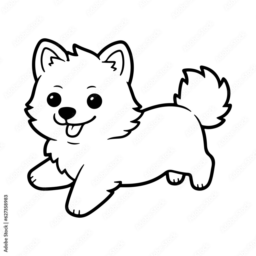 American Eskimo, hand drawn cartoon character, dog icon. American Eskimo, hand drawn cartoon character, dog icon.