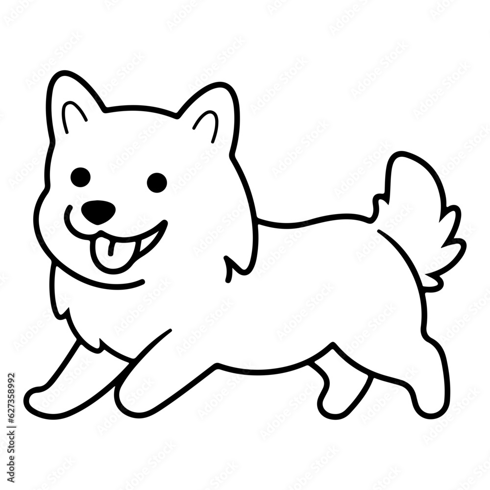American Eskimo, hand drawn cartoon character, dog icon. American Eskimo, hand drawn cartoon character, dog icon.