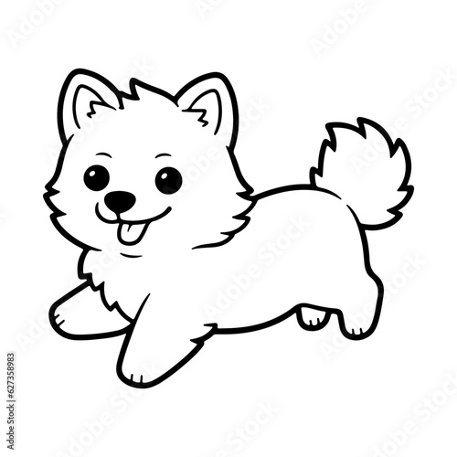 American Eskimo, hand drawn cartoon character, dog icon.