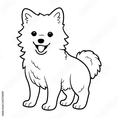 American Eskimo, hand drawn cartoon character, dog icon.