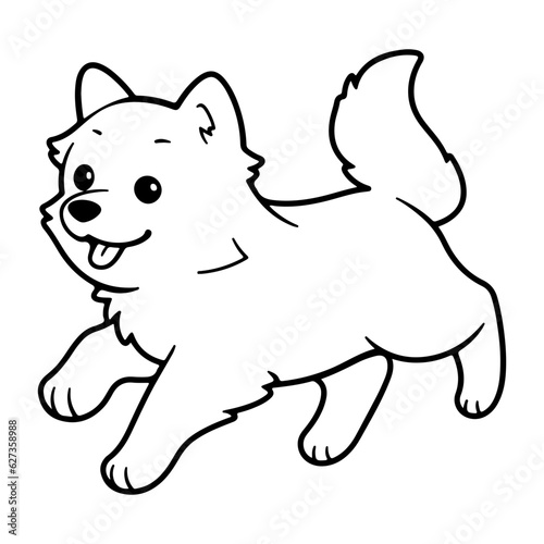 American Eskimo, hand drawn cartoon character, dog icon.