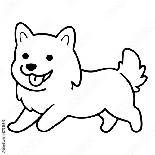American Eskimo, hand drawn cartoon character, dog icon.