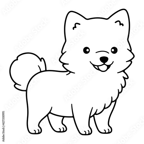 American Eskimo, hand drawn cartoon character, dog icon.