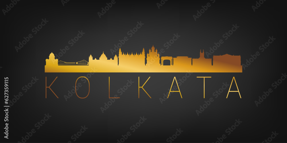 Vetor do Stock Kolkata, West Bengal, India Gold Skyline City