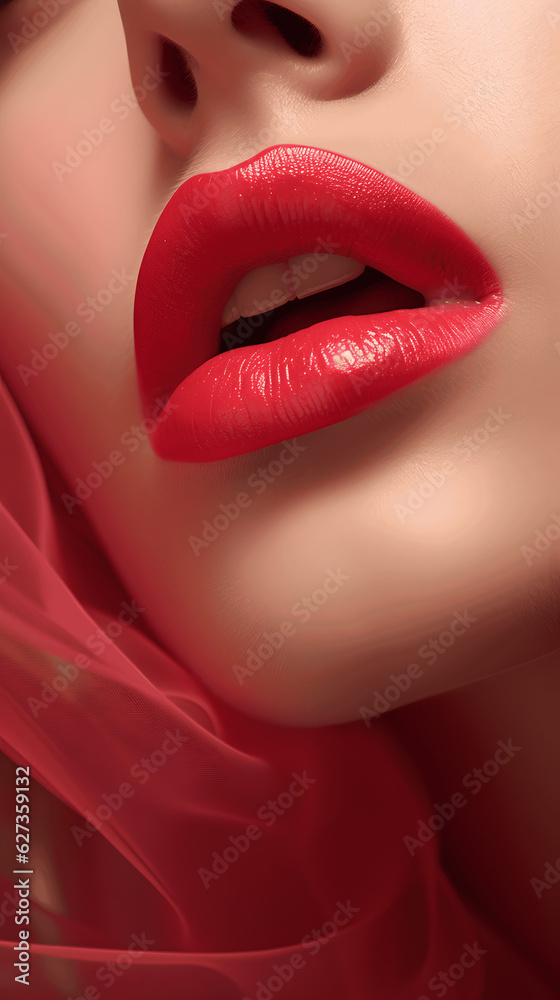Fototapeta premium Pink Lips Close-Up Showing Lush Color in Beauty Routine