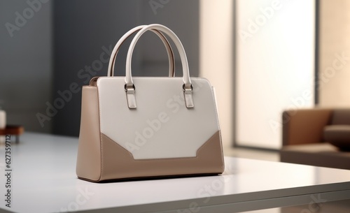 Modern elegant leather bag on coffee table