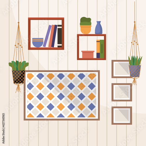 Home office. Interior vector illustration. Work from home. The office space is designed to minimize distractions and foster concentration Flats interior design strikes a balance between aesthetics