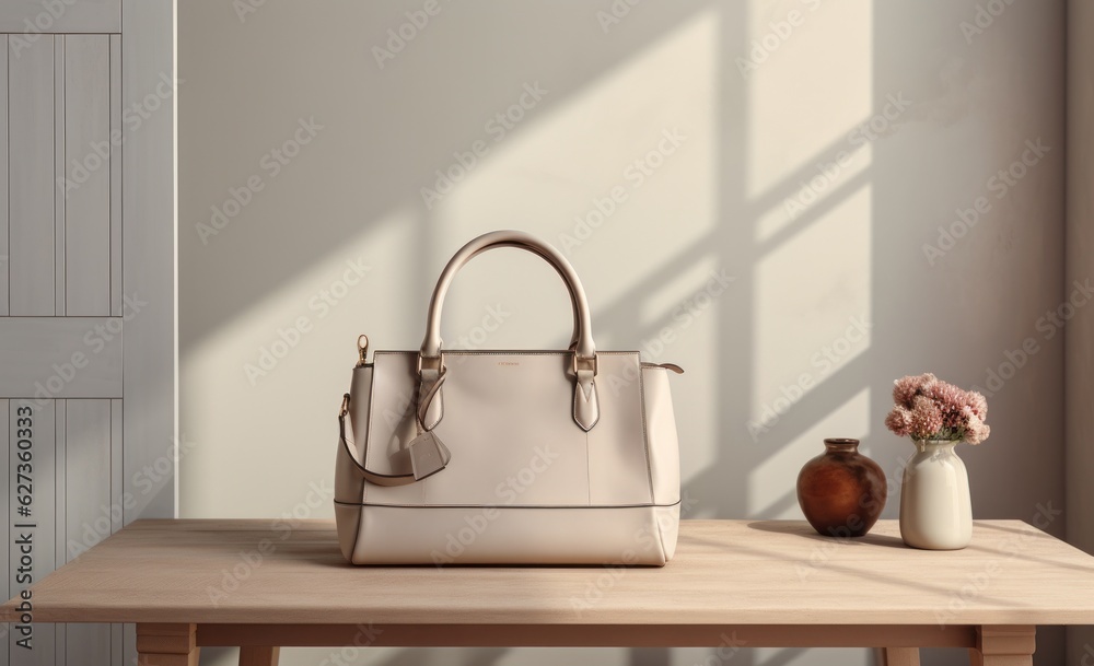 Modern elegant leather bag on coffee table