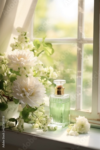 Glass perfume bottle with flowers