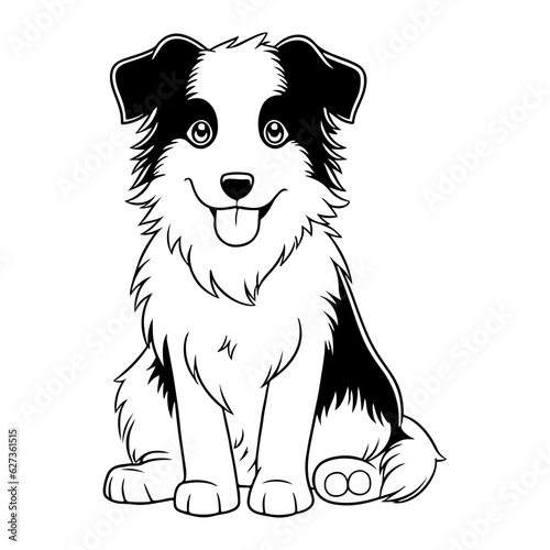 Border collie, hand drawn cartoon character, dog icon.