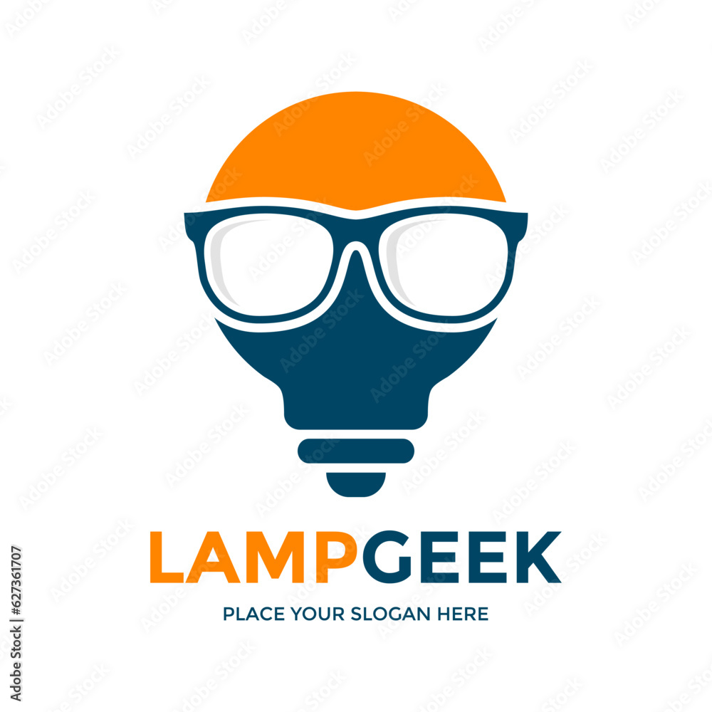 Lamp geek vector logo template. This design use glasses and lamp symbol. Suitable for technology. Lamp geek vector logo template. This design use glasses and lamp symbol. Suitable for technology.