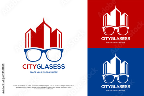 City glasses vector logo template. This design use glasses and building symbol. Suitable for business.