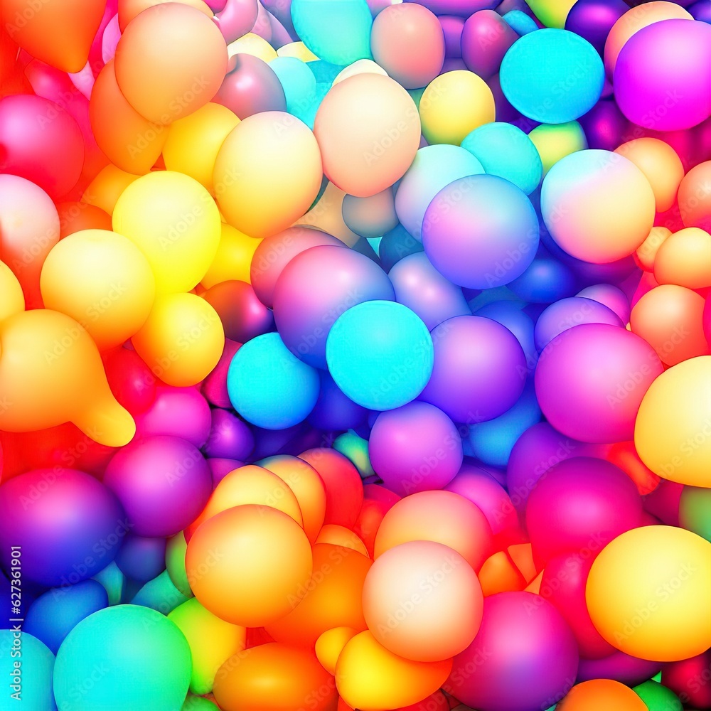 Bright abstract background of jumble of rainbow colored balloons celebrating gay pride