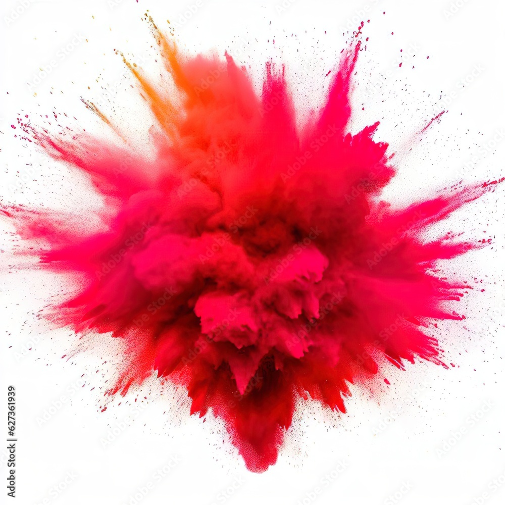bright red holi paint color powder festival explosion burst isolated white background.