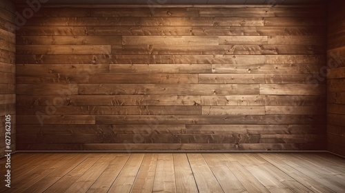 Empty dark brown plank wall room. Generative ai