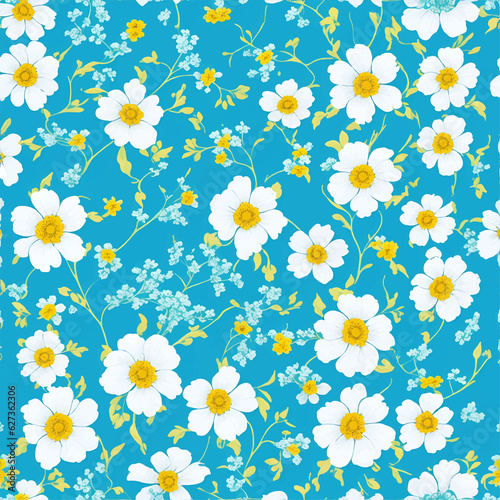 Cute floral pattern in the small flowers. Seamless vector texture. Elegant template for fashion prints, blue background, Printing with myosotis flowers (generative ai)