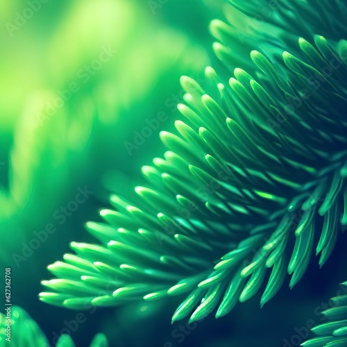 Close up of pine leaves in bright green color tone