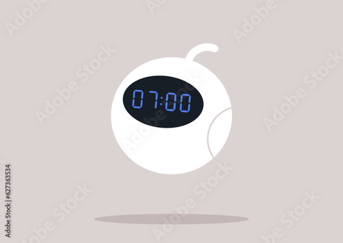 Robot with an Alarm clock on its display, home gadgets