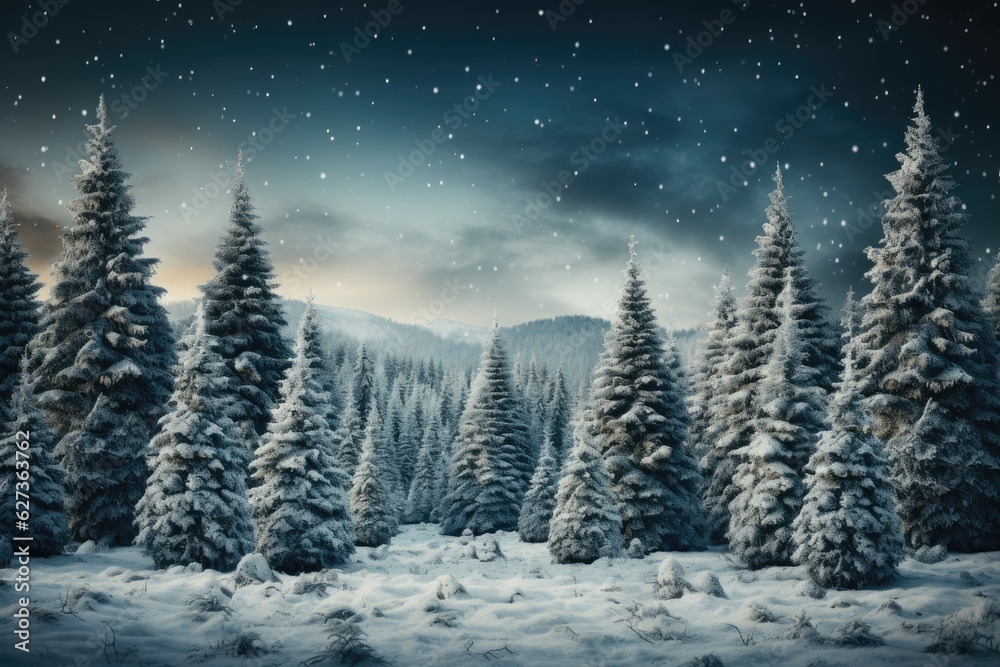 Naklejka premium Mystical atmosphere of winter forest. Generative AI