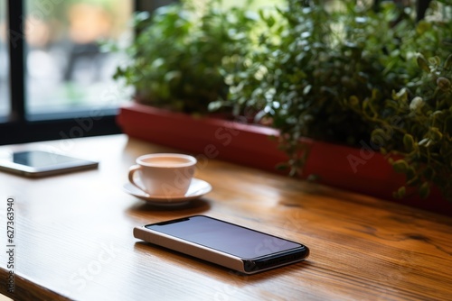 Smartphone or mobile phone on the table. Generative AI