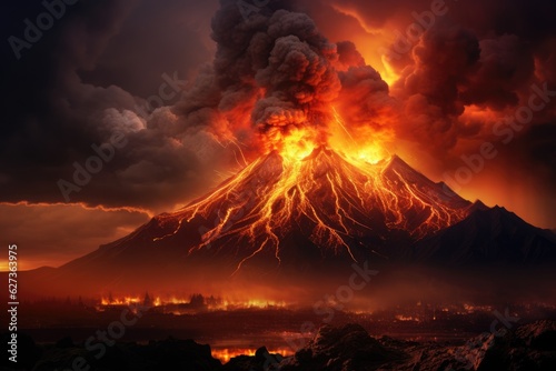 Fotografia Volcano eruption scenery background. Generative AI