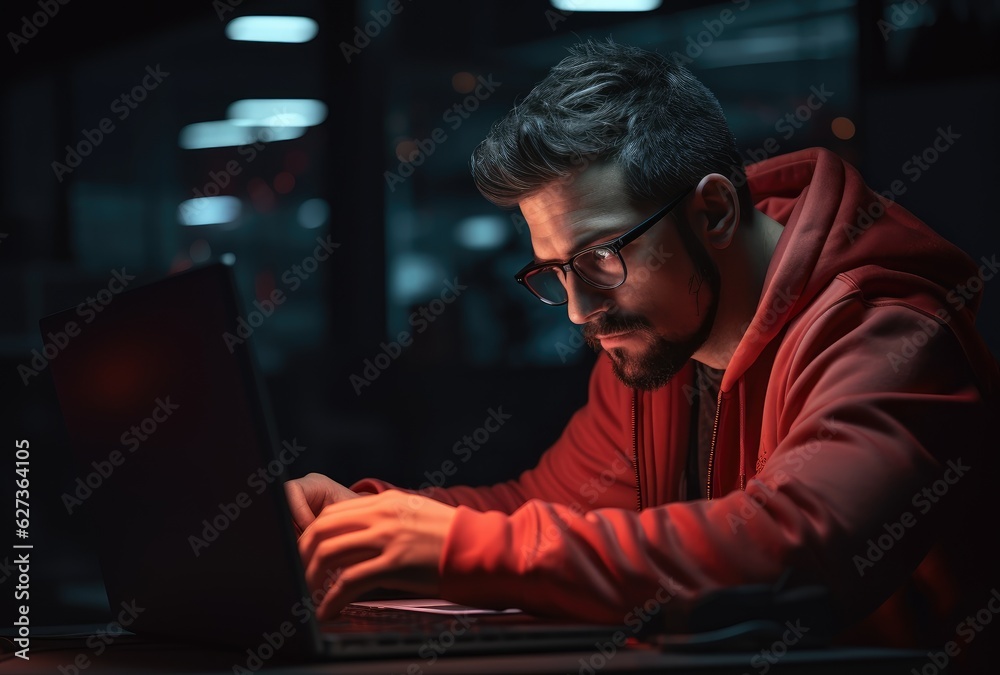 a man sitting at a computer working, generative artificial intelligence a man sitting at a computer working, generative artificial intelligence