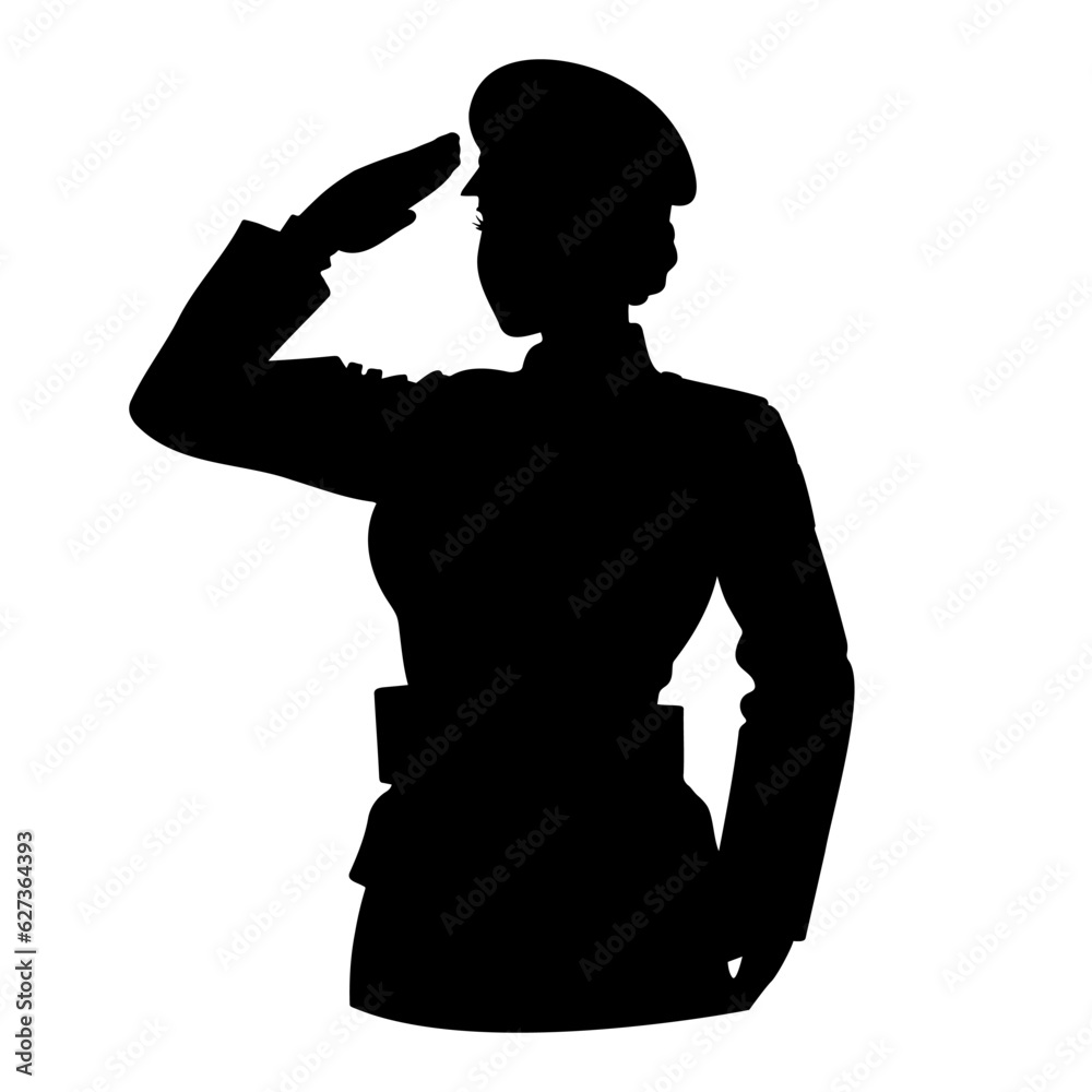Soldier woman salute silhouette. Vector illustration