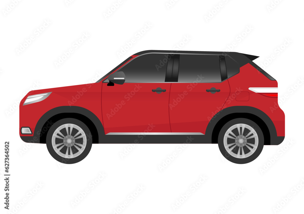 Car or City Car Side View. Vector Illustration Isolated on White Background. 