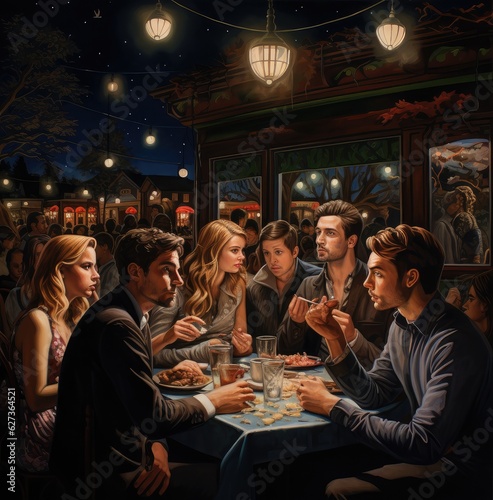  a painting with people drinking at a party  generative artificial intelligence