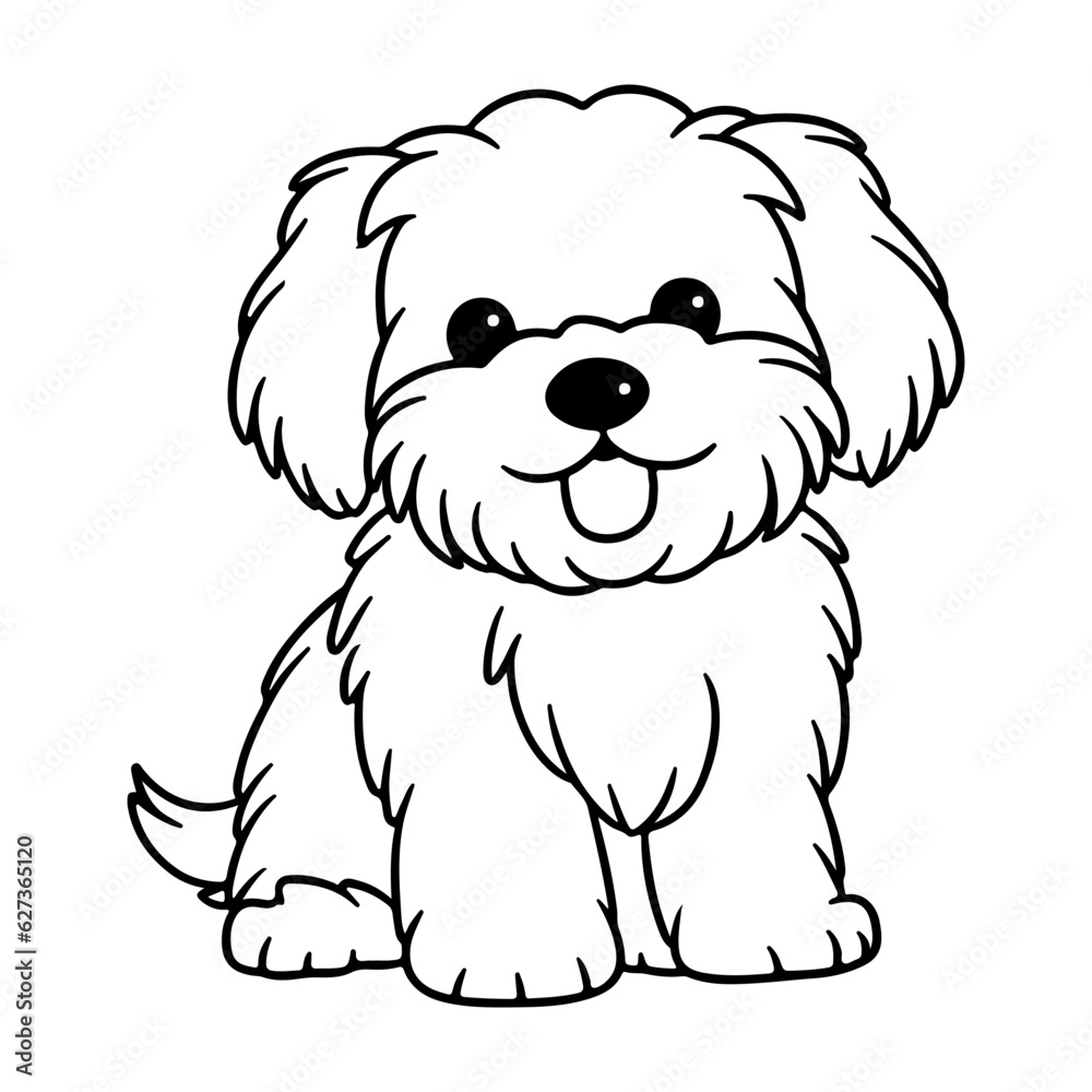 Maltese, hand drawn cartoon character, dog icon.