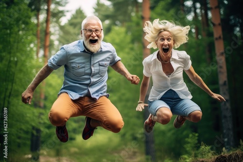 an older couple jumping in a park generative artificial intelligence